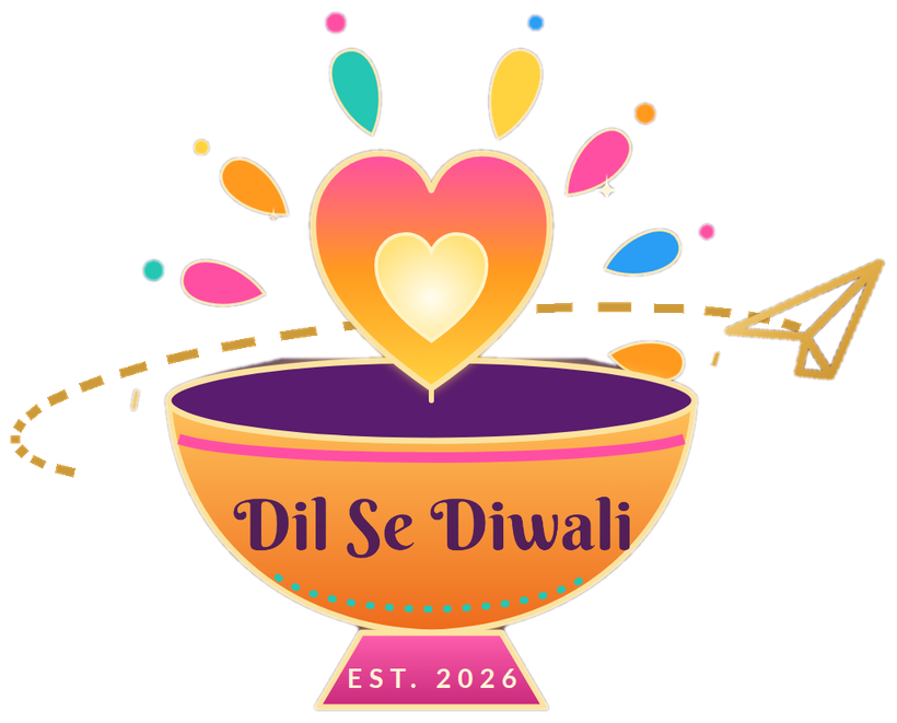 Dil Se Diwali logo: a glowing diya with a heart flame and a paper plane circling it